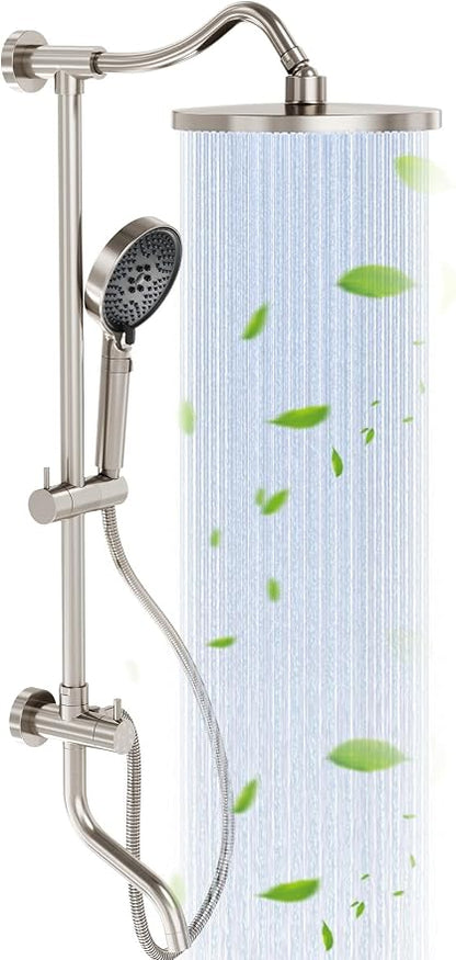 Rainshower Head with Handheld Spray, Retrofit Shower System | Solid Brass Connecter, High Pressure Shower Head with Adjustable Holder& Tub Spout, 60" Stainless Steel Hose, Brushed Nickel
