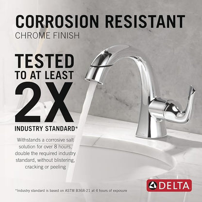 Delta Arvo 1 Hole Pull Down Bathroom Faucet with Sprayer, Chrome Single Hole Bathroom Sink Faucet with Pull Out Sprayer for Vanity, Metal Push-Pop Drain, Chrome 15840LF-PD