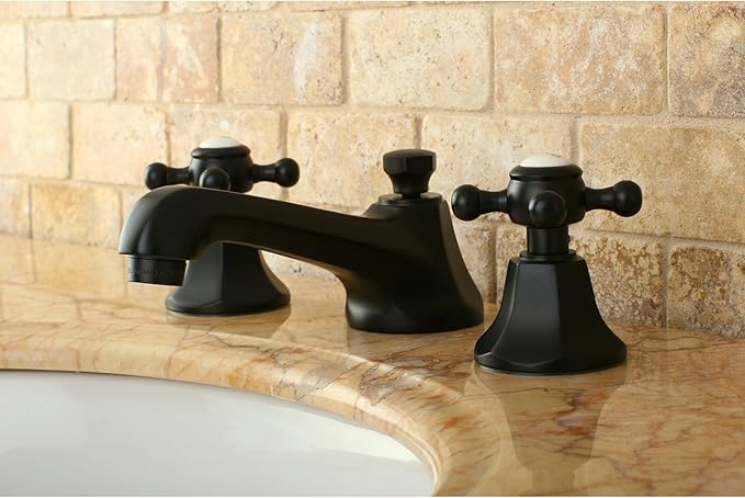 Kingston Brass KS4465BX Metropolitan Widespread Lavatory Faucet with Metal Cross Handle, Oil Rubbed Bronze,8-Inch Adjustable Center