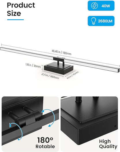 NIORSUN 46.5 Inch Modern Bathroom Light Fixture, 40W 5CCT Dimmable LED Black Bathroom Vanity Lights Over Mirror, Vanity Lights for Bathrooms Restroom Mirror