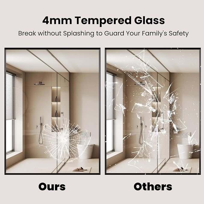 LOAAO Black Bathroom Mirror 22"X30" Rectangle Vanity Mirror | Tempered Glass, Hangs Vertically or Horizontally, Easy to Install, Wall Mounted, Modern Design