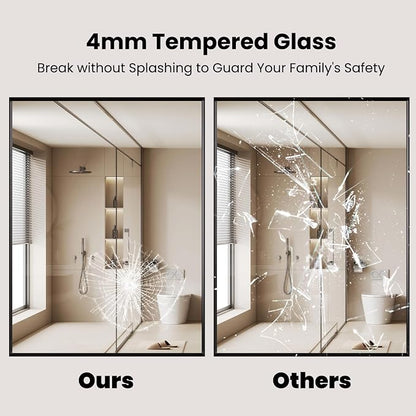 LOAAO Black Bathroom Mirror 22"X30" Rectangle Vanity Mirror | Tempered Glass, Hangs Vertically or Horizontally, Easy to Install, Wall Mounted, Modern Design