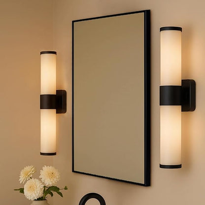 TEHOME 16.5'' x 24'' Black Recessed and Surface Mount Bathroom Medicine Cabinet with Mirror Matt Black Square Cornered Metal Framed Rounded Rectangle Medicine Cabinet Mirror
