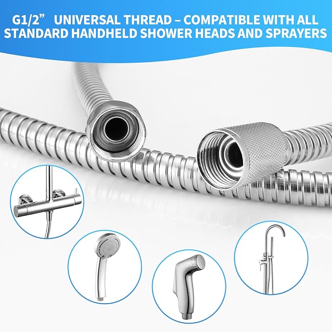 Shower Hose 118 Inch Extra Long Stainless Steel Shower Hose - Flexible & Wear-Resistant with Chrome-Plated Nut & Insert