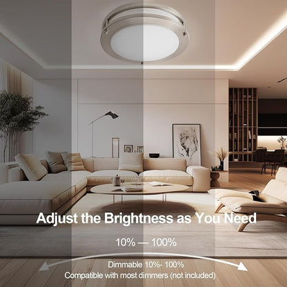 10inch LED Flush Mount Ceiling Light Fixture Dimmable Brushed Nickel, Easy Install LED Ceiling Lamp Fixture Without Flicker, Super Bright 24W 2400LM 5000K 4-Pack