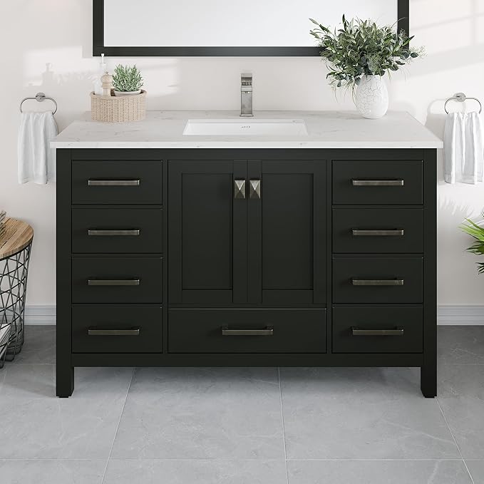 Eviva London 48 x 18 inch Espresso Transitional Bathroom Vanity with White Carrara Quartz Countertop and Undermount Porcelain Sink