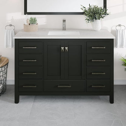 Eviva London 48 x 18 inch Espresso Transitional Bathroom Vanity with White Carrara Quartz Countertop and Undermount Porcelain Sink