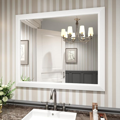 Bathroom Mirror for Wall, 40x36 Inch (White) | HD Reflection, Tempered Glass, Thick Metal Framed Rectangle Mirrors for Over Sink, Vanity, Bedroom, Living Room, Entryway