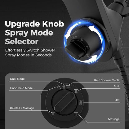High Pressure Rain Shower Head with Handheld Spray Combo | Detachable Dual Shower Head with 10 Sprays Modes - Upgrade Knob Spray Mode Selector and Magnetic Guidance Docking System