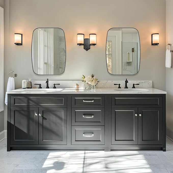 22x30 Black Bathroom Mirror, Oblong Vanity Mirror with Stainless Steel Metal Frame, Matte Black Oval Mirror for Over Sink, Modern Anti Rust Wall Mounted