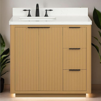 Lavanti Wooderna 36 Inch Bathroom Vanity with Sink – Stylish Firwood Oak Vanity Bathroom with Storage Cabinet – Modern Bathroom Vanities with Single Vanity Sink & Quartz Countertop