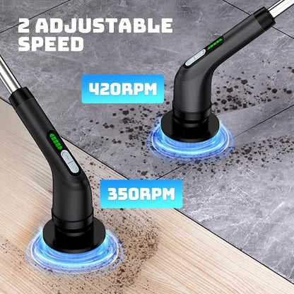 Electric Spin Scrubber, 2-Speed Cleaning Brush, Extendable Handle (Black) | Includes 7 reusable brush heads and an IPX7-rated design for cleaning bathrooms, showers, kitchens, tile, floors, and grout