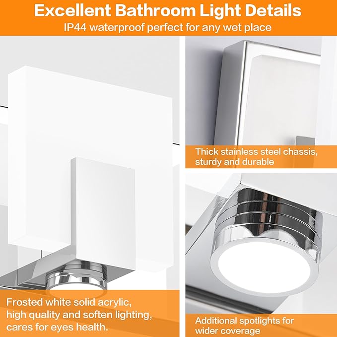 SOLFART Vanity Lights for Bathroom Dimmable Modern LED Chrome Bathroom Lighting Over Mirror 5 Light