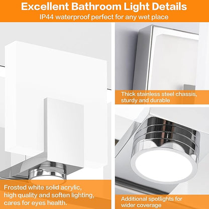 SOLFART Vanity Lights for Bathroom Dimmable Modern LED Chrome Bathroom Lighting Over Mirror 5 Light