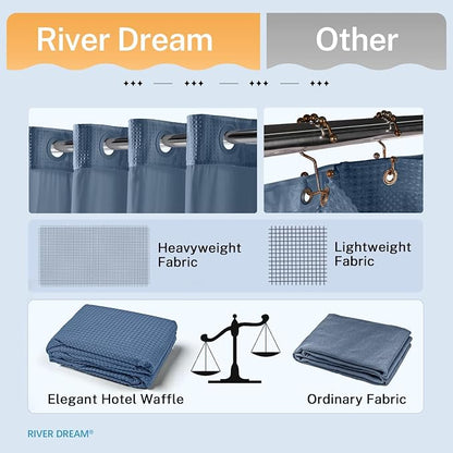 River Dream Waffle No Hook Shower Curtain with Liner,Moonlight Blue,71x74 | Dotted Waffle,Snap-in Liner,Heavy Duty,Quick Dry,Mesh Top Window,With Bottom Magnets,Hotel-Grade,Washable,Standard Size