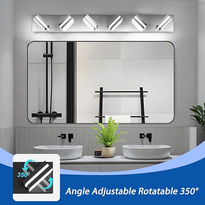 IZORRO LED Modern Bathroom Lights Fixtures(6-Light,Dimmable),Chrome Acrylic Wall Lighting,Vanity Lights for Bathroom Over Mirror - 6000k 36In （No Assembly Required）