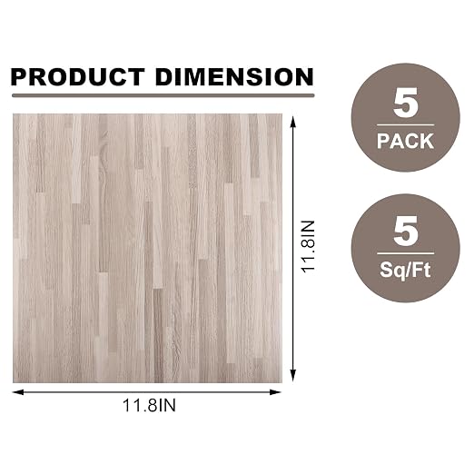 5 Sheet Vinyl Flooring 12x12 Peel and Stick Floor Tile Waterproof Clearance Vinyl Floor Tiles Striated Wood Self Adhesive Floor Tiles Sticky Laminate Flooring for Bathroom Kitchen Basement RV