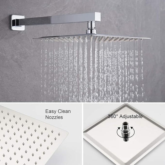 KOJOX Shower System with High Pressure 10 Inch Rainfall Shower Head, Handheld Shower head and Shower Faucet Trim, Rain Mixer Shower Set Wall Mounted Chrome（Valve Include）