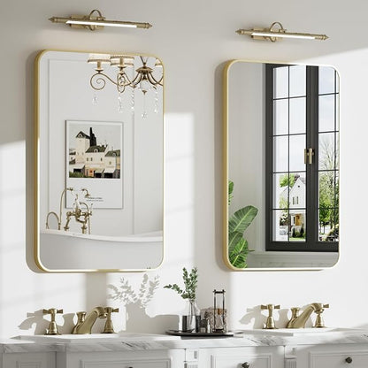 24"x30" Bruhed Gold Rectangle Vanity Bathroom Mirror, Set of 2 | Aluminum Alloy Frame, Clear Reflection, Rust-Resistant, Vertical or Horizontal, Wall Mount, Bedroom and Entryway