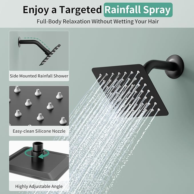 Shower Faucet Set Shower System - SR SUN RISE Matte Black Shower Trim Kit with Dual Shower Head, 10'' Ceiling Rainfall 6'' Wall Mount with Handheld Shower for Couples, Complete 6 Diverter Valve