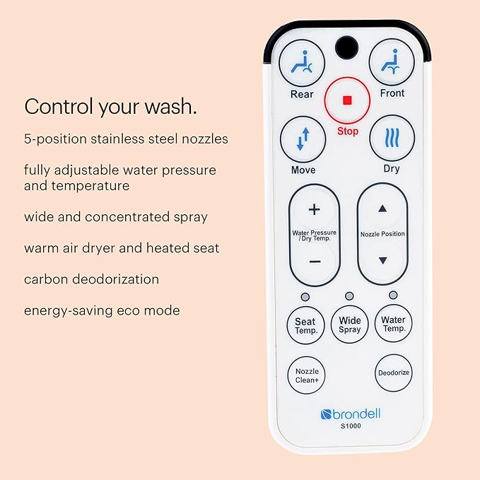 Brondell S1000-RW Swash Electric Bidet Toilet Seat with Oscillating Stainless Steel Nozzle, Round, S1000-Standard Profile