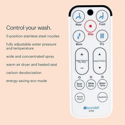 Brondell S1000-RW Swash Electric Bidet Toilet Seat with Oscillating Stainless Steel Nozzle, Round, S1000-Standard Profile