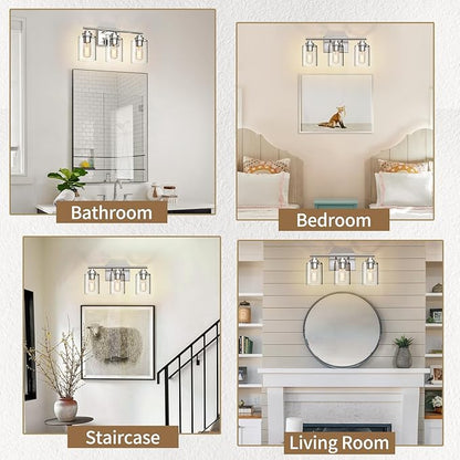 Bathroom Vanity Light Over Mirror,Bathroom Light Fixture Wall Sconce Lighting for Bedroom,Living Room (Nickel, 3-Light)