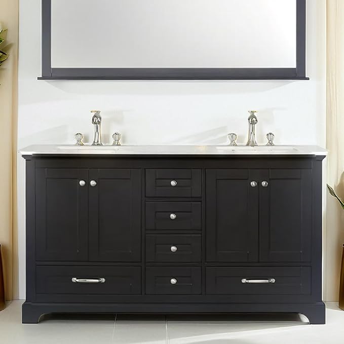 Lavanti Dumiat 60 Inch Bathroom Vanity with Sink – Stylish Espresso Vanity Bathroom with Storage Cabinet – Modern Bathroom Vanities with Double Vanity Sink & Carrara Marble Countertop