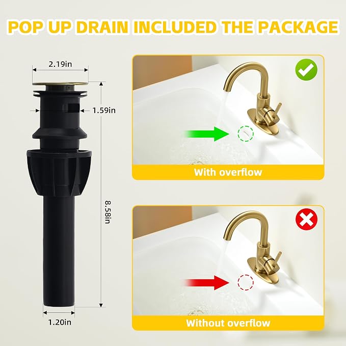 Brushed Gold Bathroom Faucets for Sink 1 Hole or 3 Holes, Single Hole Gold Bathroom Sink Faucet with Pop-Up Drain Mini Size Vanity Faucet Bar Faucet Single Handle Lavatory Faucets