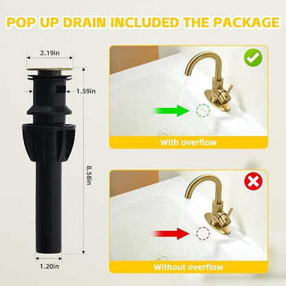Brushed Gold Bathroom Faucets for Sink 1 Hole or 3 Holes, Single Hole Gold Bathroom Sink Faucet with Pop-Up Drain Mini Size Vanity Faucet Bar Faucet Single Handle Lavatory Faucets