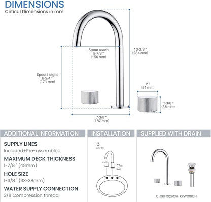 8-Inch Widespread Bathroom Sink Faucet with Drain Assembly, Solid Brass 2-Handle 3-Hole Vanity Faucet, Chrome Finish, Corrosion Resistant Bathroom Faucet