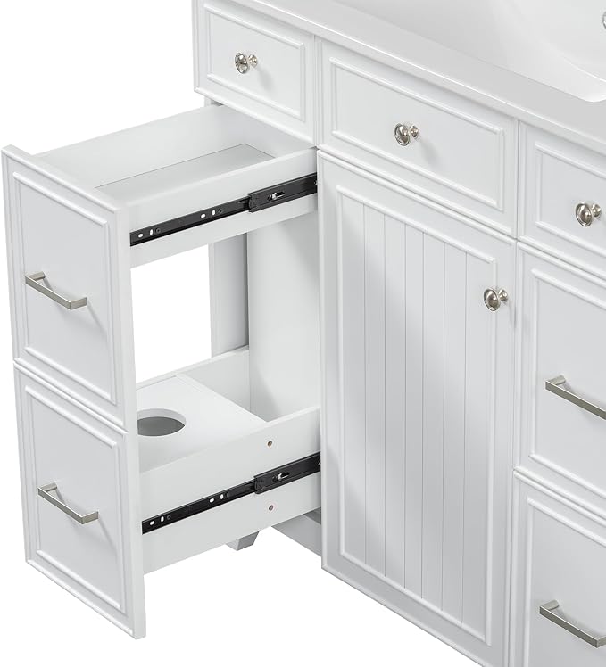Favfurish 36" Bathroom Vanity with Ceramic Sink,Undermount Single Basin Bath Vanity Set w/Soft Closing Door and 3 Drawers,Modern Freestanding Storage Cabinet,Solid Wood Frame,White