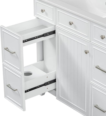 Favfurish 36" Bathroom Vanity with Ceramic Sink,Undermount Single Basin Bath Vanity Set w/Soft Closing Door and 3 Drawers,Modern Freestanding Storage Cabinet,Solid Wood Frame,White