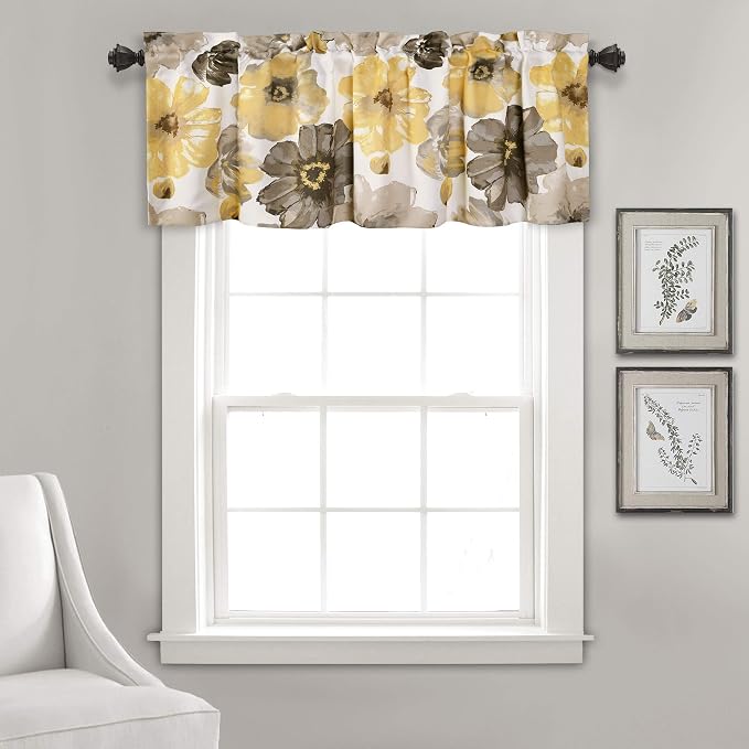 Lush Decor Leah Room Darkening Window Curtain Valance, 18 inch x 52 inch, Yellow/Gray