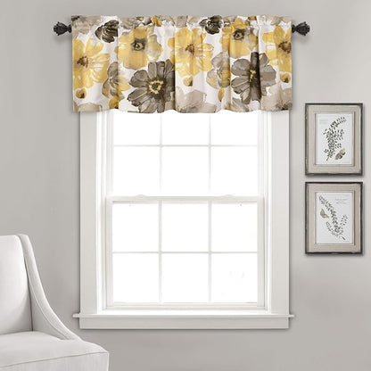 Lush Decor Leah Room Darkening Window Curtain Valance, 18 inch x 52 inch, Yellow/Gray