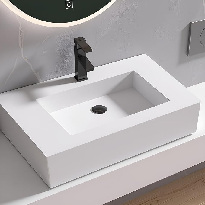 30 inch Wall Mount Floating Vanity with Sink | Bathroom Vessel Sink Rectangle Modern Stone Resin White Washing Sink Art Basin for Bathroom AFS140-750