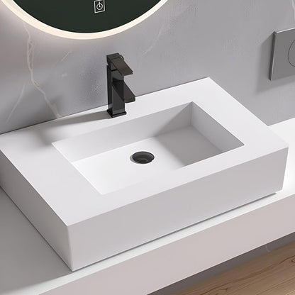 30 inch Wall Mount Floating Vanity with Sink | Bathroom Vessel Sink Rectangle Modern Stone Resin White Washing Sink Art Basin for Bathroom AFS140-750