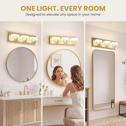 Bathroom Vanity Light, 3-Light 16 Inch Brushed Gold 5CCT 2700-6500K LED Bathroom Light Fixtures Over Mirror, Vanity Lighting Modern Bath Wall Sconce for Mirror Bedroom Living Room
