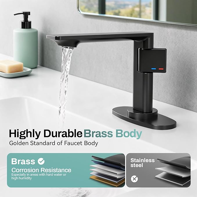 Black Bathroom Faucets 1 Hole 2 Pack, Modern Bathroom Faucet Matte Black with1-Handle, Supply Valve Core, Ceramic Cartridge, Spot-Free & Anti-Splash Finish, Inlet Pipe, 5.3" Tall, Hassle-Free Install