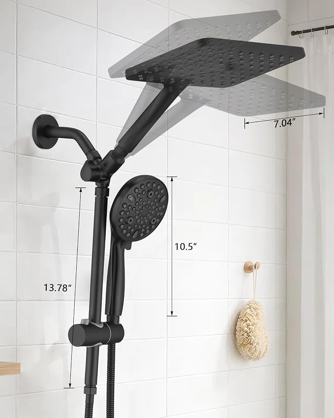 PDPBath High Pressure Rainfall Shower Head with Handheld Combo, Height Adjustable Dual Handheld Shower Head Combo with Slide Bar for Easy Reach, Matte Black