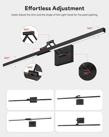 VONLUCE 36" LED Bathroom Vanity Light, 3CCT Modern LED Vanity Lights with 360° Rotatable Head & Swing Arm, 15.4W Bathroom Light Fixture Over Mirror, LED Lights for Bathroom Bedroom, Matte Black | 3CCT, Flicker-free, 360° Rotatable Head & Swing Arm, IP4...