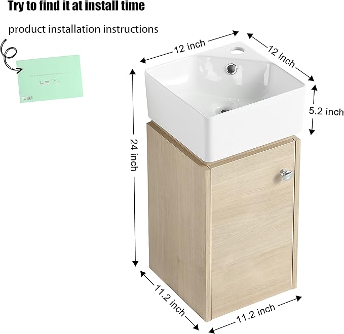 12" Bathroom Vanity with Sink, 12 Inch Floating Bathroom Vanity for Small Space, Modern Bathroom Vanity, White Wall Mounted Cabinet Set（045）