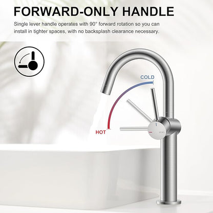 KENES Brushed Nickel Vessel Sink Faucet, Single Handle Tall Bathroom Faucet Single Hole, Modern Bathroom Vanity Faucet with Pop Up Drain and Supply Lines, KE-9005C