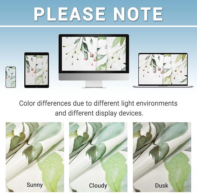No Hook Shower Curtain with Liner, Eucalyptus Sage Green, 71x80 | Snap in Liner, 3 in 1, Water Repellent, Easy Install, Machine Washable, Hotel Style for Bathroom, Watercolor Pattern
