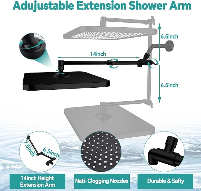 13" Rainfall Shower Head with Handheld Spray, Button Switch by Handheld | Waterfall Showerhead , 3-Modes Spray, Adjustable Extension Arm, 71 Inches Stainless Steel Hose(Matte Black)