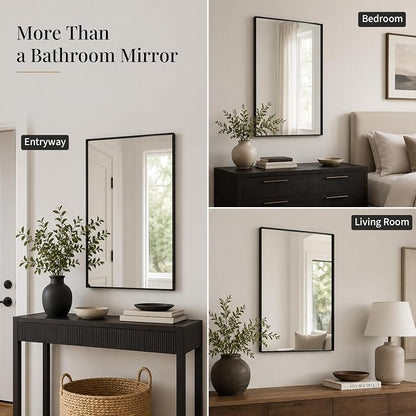 24x36 Matte Black Framed Rectangle Bathroom Vanity Wall Mirror | Over-Sink Vanity Mirror, Slim Metal Frame, Entryway or Dresser Use, Vertical/Horizontal Mount, Tempered Glass