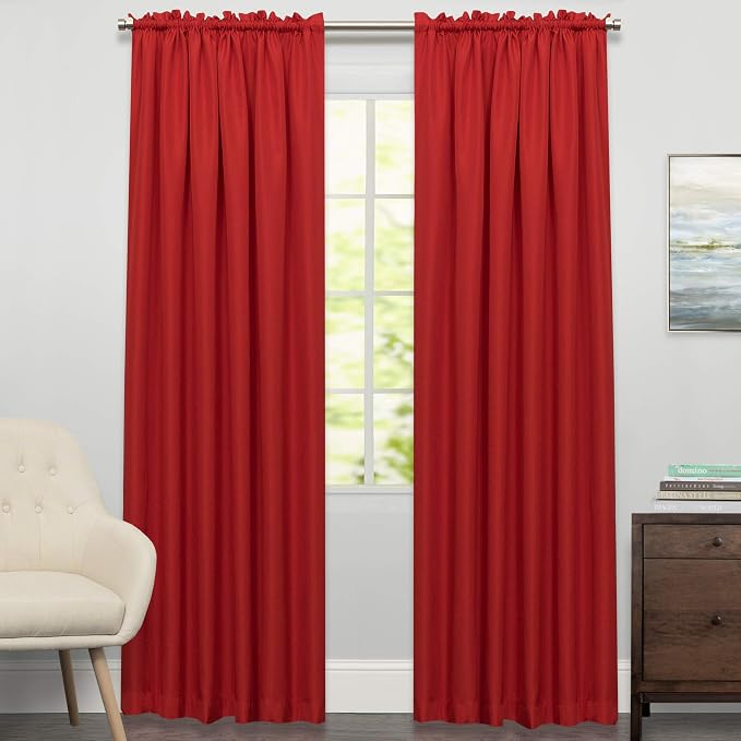 Sweet Home Collection Kitchen Curtains for Windows 40+ Styles & Colors Swag, Valance, Tier Sets & Panels Cafe Curtains for Farmhouse, Rustic, Modern Décor, Ribcord Red, 84" Panel