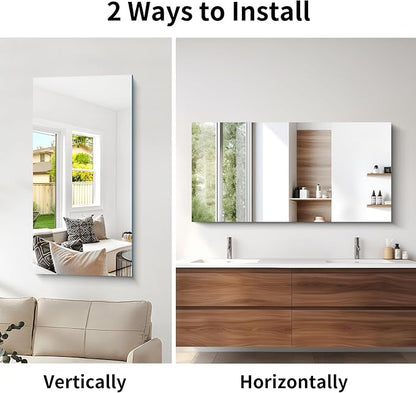 CILIBER Frameless Mirror, 24x48 Mirrors for Wall, Rectangle Bathroom Mirror for Over Sink, Frameless Vanity Mirror with Polished Edge, 3mm Tempered Glass, Hangs Horizontally or Vertically