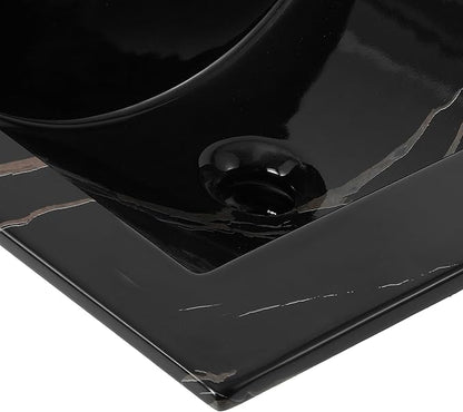 JONATHAN Y SNK1000D Ancillary 3-Hole 20 in. W x 18.25 in. D Classic Contemporary Rectangular Ceramic Single Sink Basin Vanity Top, Black Marble Effect