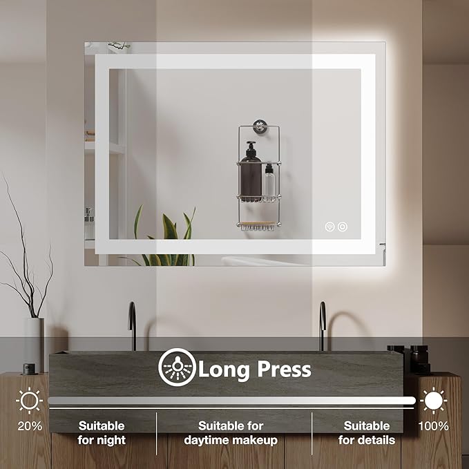 DUMOS 32.1"x40.1" LED Bathroom Mirror, Smart Anti-Fog Bathroom Vanity Mirror with 3 Color Temperatures, Dimmable, Memory Function